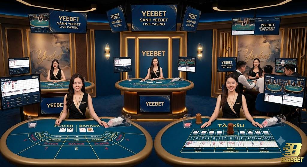 Các bàn baccarat và tài xỉu trong sảnh Yeebet