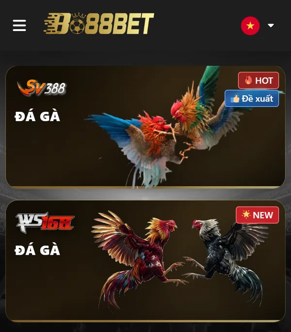 Hai thẻ SV388 và WS168 trong mục Bo88bet đá gà trên điện thoại