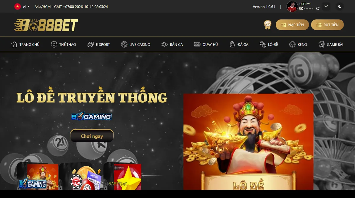 Mục lô đề Bo88bet với sảnh Lô Đề Truyền Thống ở vị trí đầu và các sảnh xổ số khác bên dưới
