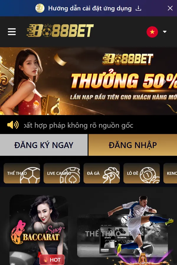 Link vào Bo88bet bị chặn: chẩn đoán lỗi, đổi DNS và nhận diện trang giả 2 Trang chủ Bo88bet trên điện thoại với dải Hướng dẫn cài đặt ứng dụng và thanh điều hướng dưới cùng